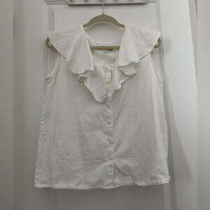 Impressions White Sleeveless Ruffle Blouse